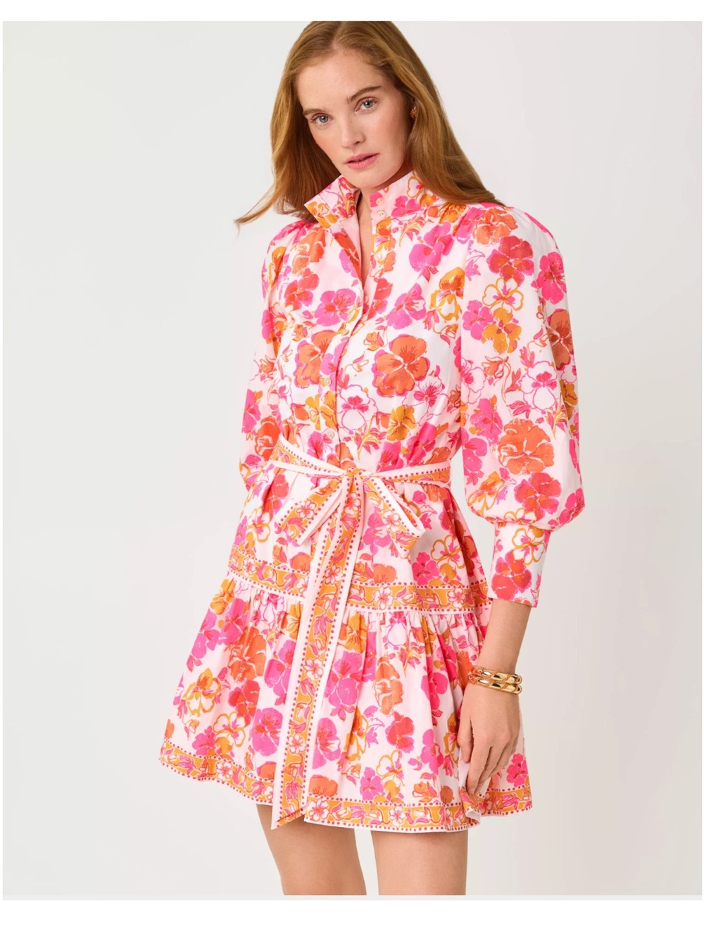 Lilly Pulitzer Drena Pink and Orange Floral Tie-Waist Mini Dress